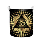 Black And Gold Eye of Providence Print Collapsible Laundry Basket