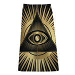 Black And Gold Eye of Providence Print Cotton Front Slit Maxi Skirt