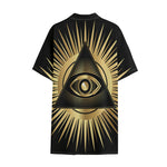 Black And Gold Eye of Providence Print Cotton Hawaiian Shirt