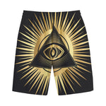 Black And Gold Eye of Providence Print Cotton Shorts