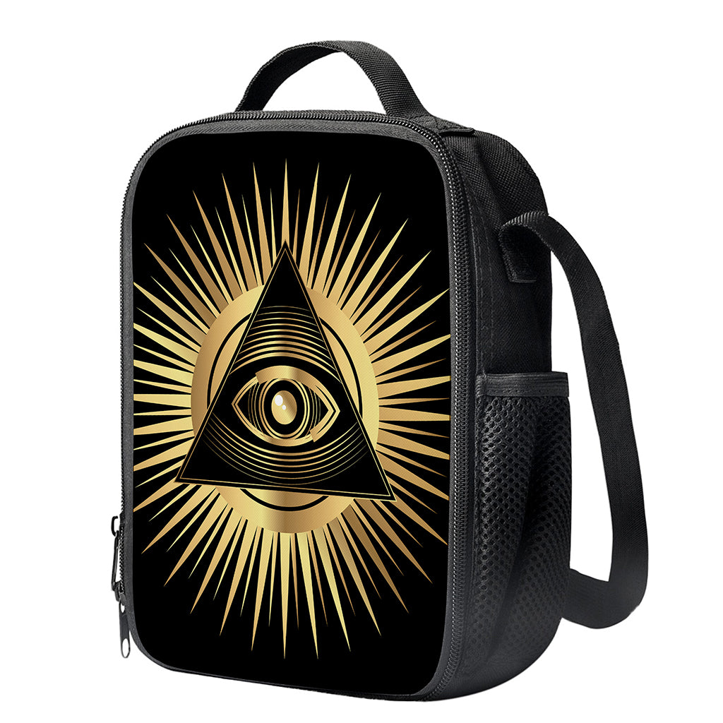 Black And Gold Eye of Providence Print Crossbody Lunch Bag