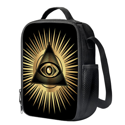 Black And Gold Eye of Providence Print Crossbody Lunch Bag