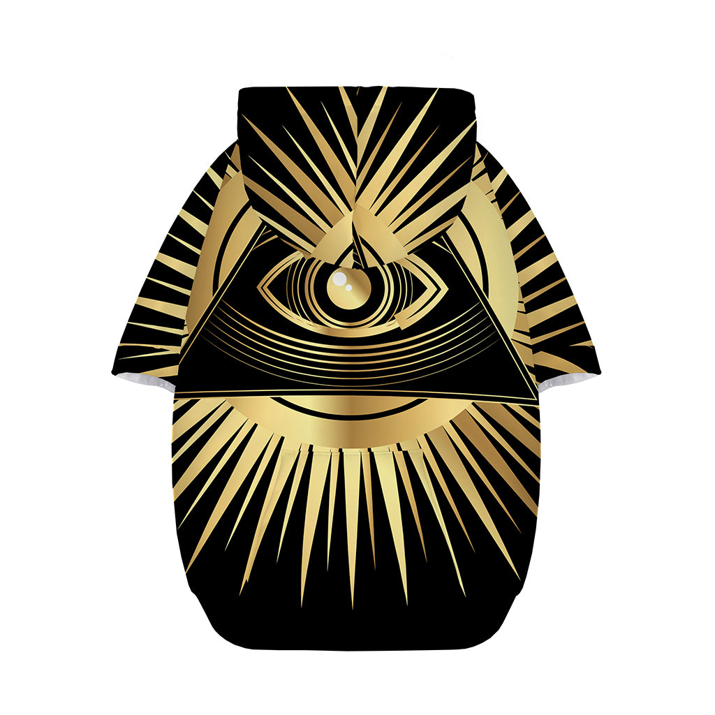 Black And Gold Eye of Providence Print Dog Zip Up Hoodie