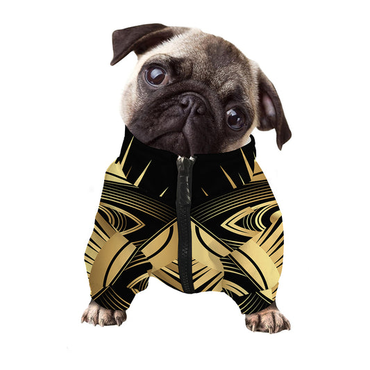 Black And Gold Eye of Providence Print Dog Zip Up Jacket