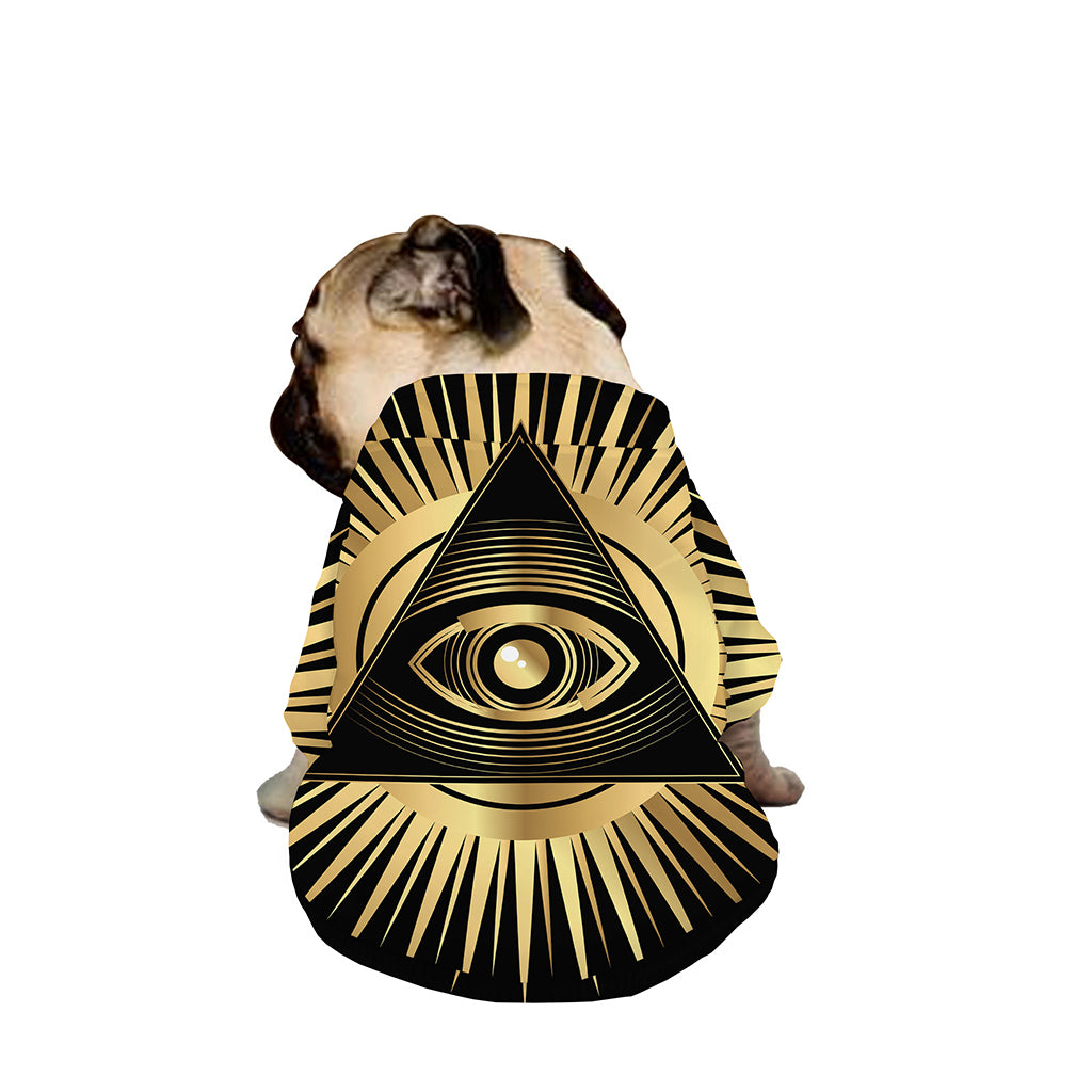 Black And Gold Eye of Providence Print Dog Zip Up Jacket