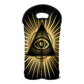 Black And Gold Eye of Providence Print Double Neoprene Wine Tote