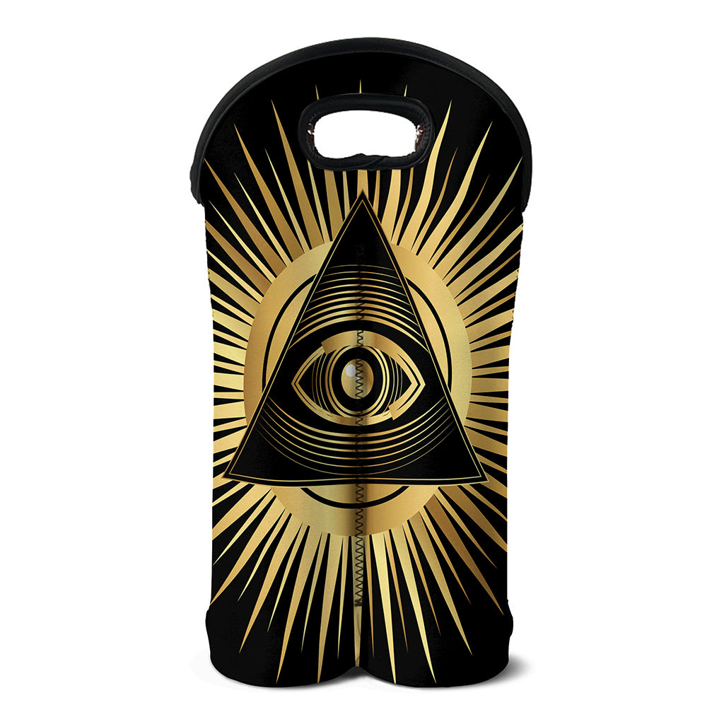 Black And Gold Eye of Providence Print Double Neoprene Wine Tote