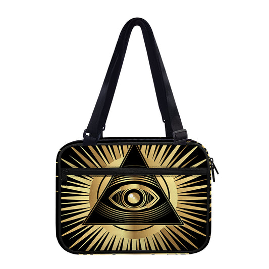 Black And Gold Eye of Providence Print Double Strap Bible Bag