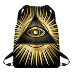Black And Gold Eye of Providence Print Drawstring Backpack