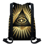 Black And Gold Eye of Providence Print Drawstring Backpack