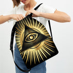 Black And Gold Eye of Providence Print Drawstring Backpack