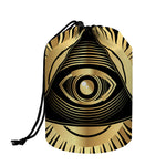 Black And Gold Eye of Providence Print Drawstring Makeup Bag