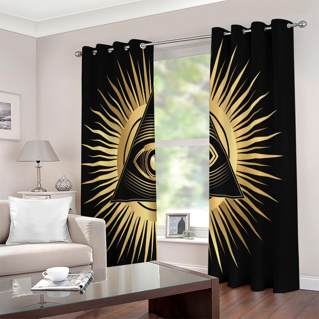 Black And Gold Eye of Providence Print Extra Wide Grommet Curtains