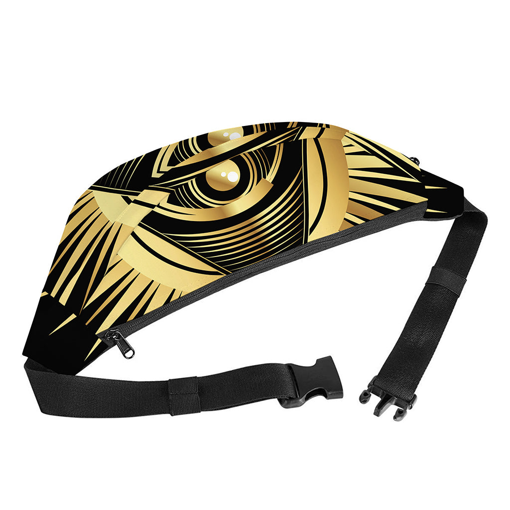 Black And Gold Eye of Providence Print Fanny Pack