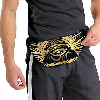 Black And Gold Eye of Providence Print Fanny Pack
