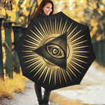 Black And Gold Eye of Providence Print Foldable Umbrella