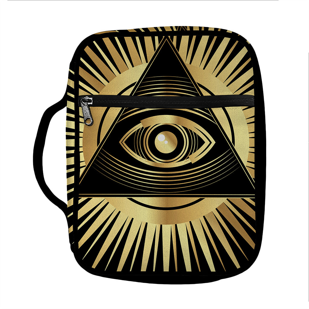 Black And Gold Eye of Providence Print Front Pocket Bible Bag