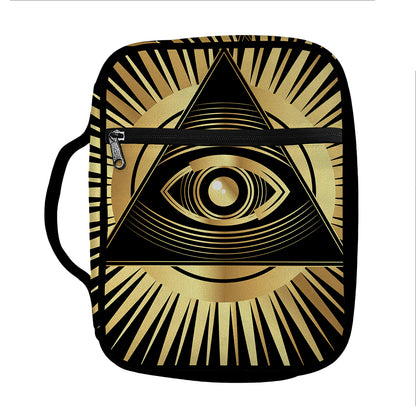 Black And Gold Eye of Providence Print Front Pocket Bible Bag