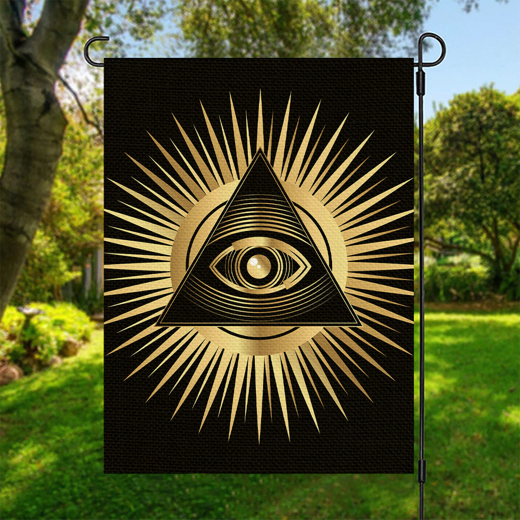 Black And Gold Eye of Providence Print Garden Flag