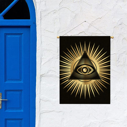 Black And Gold Eye of Providence Print Garden Flag