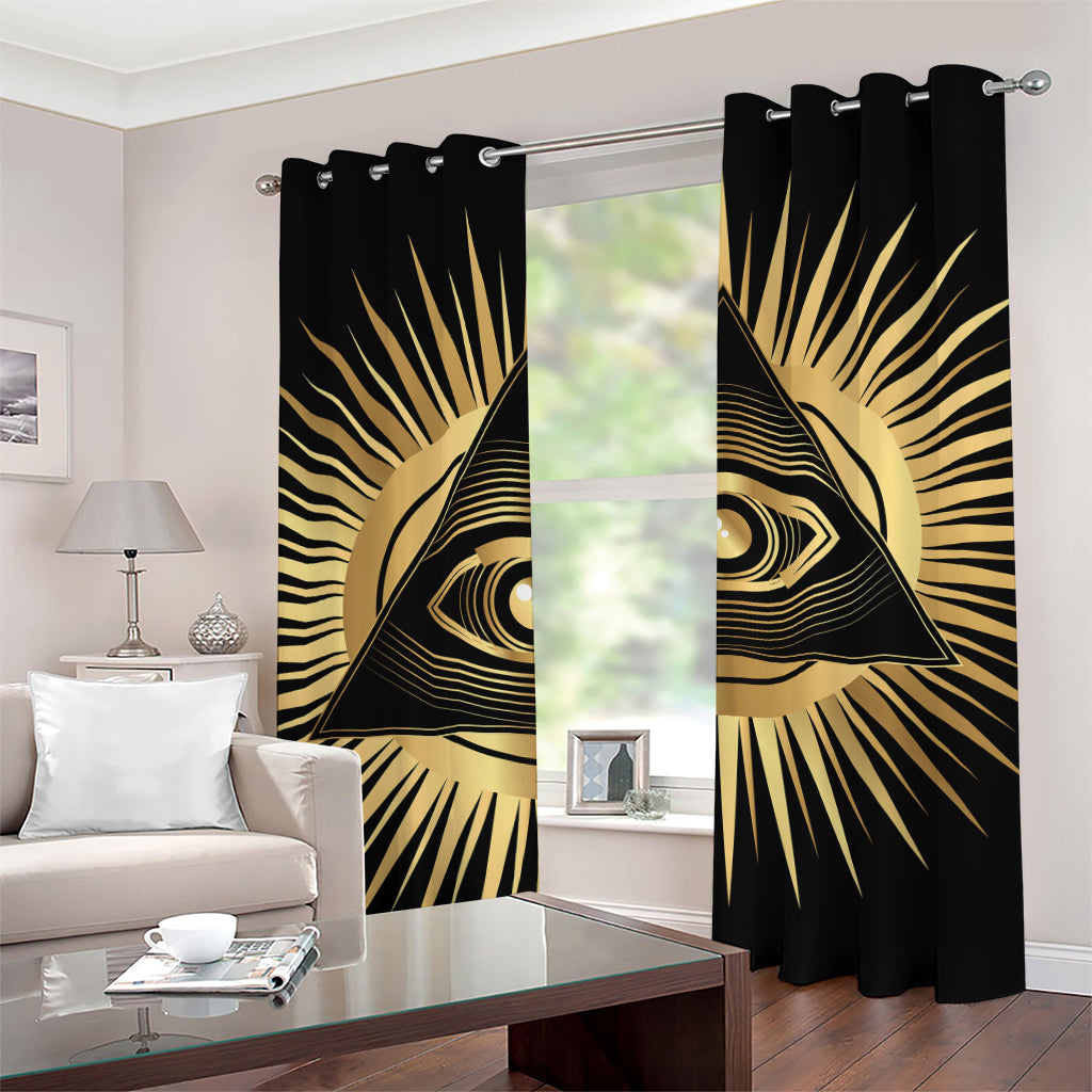 Black And Gold Eye of Providence Print Grommet Curtains