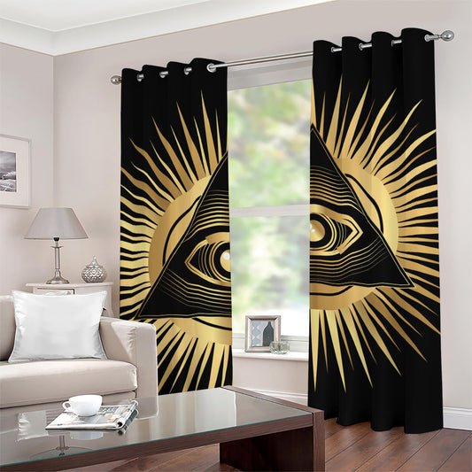 Black And Gold Eye of Providence Print Grommet Curtains