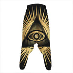 Black And Gold Eye of Providence Print Hammer Pants