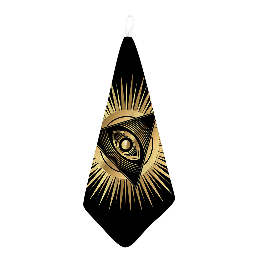 Black And Gold Eye of Providence Print Hand Towel