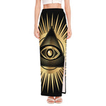 Black And Gold Eye of Providence Print High Slit Maxi Skirt