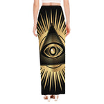 Black And Gold Eye of Providence Print High Slit Maxi Skirt