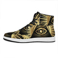 Black And Gold Eye of Providence Print High Top Leather Sneakers