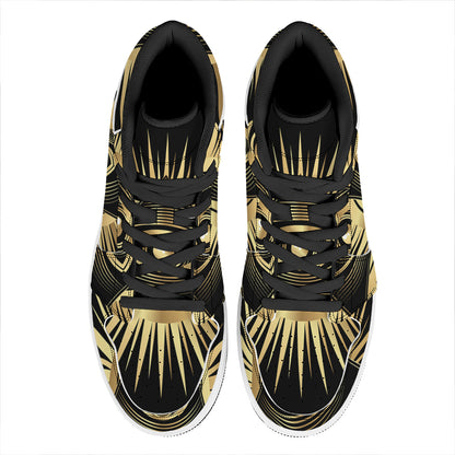 Black And Gold Eye of Providence Print High Top Leather Sneakers