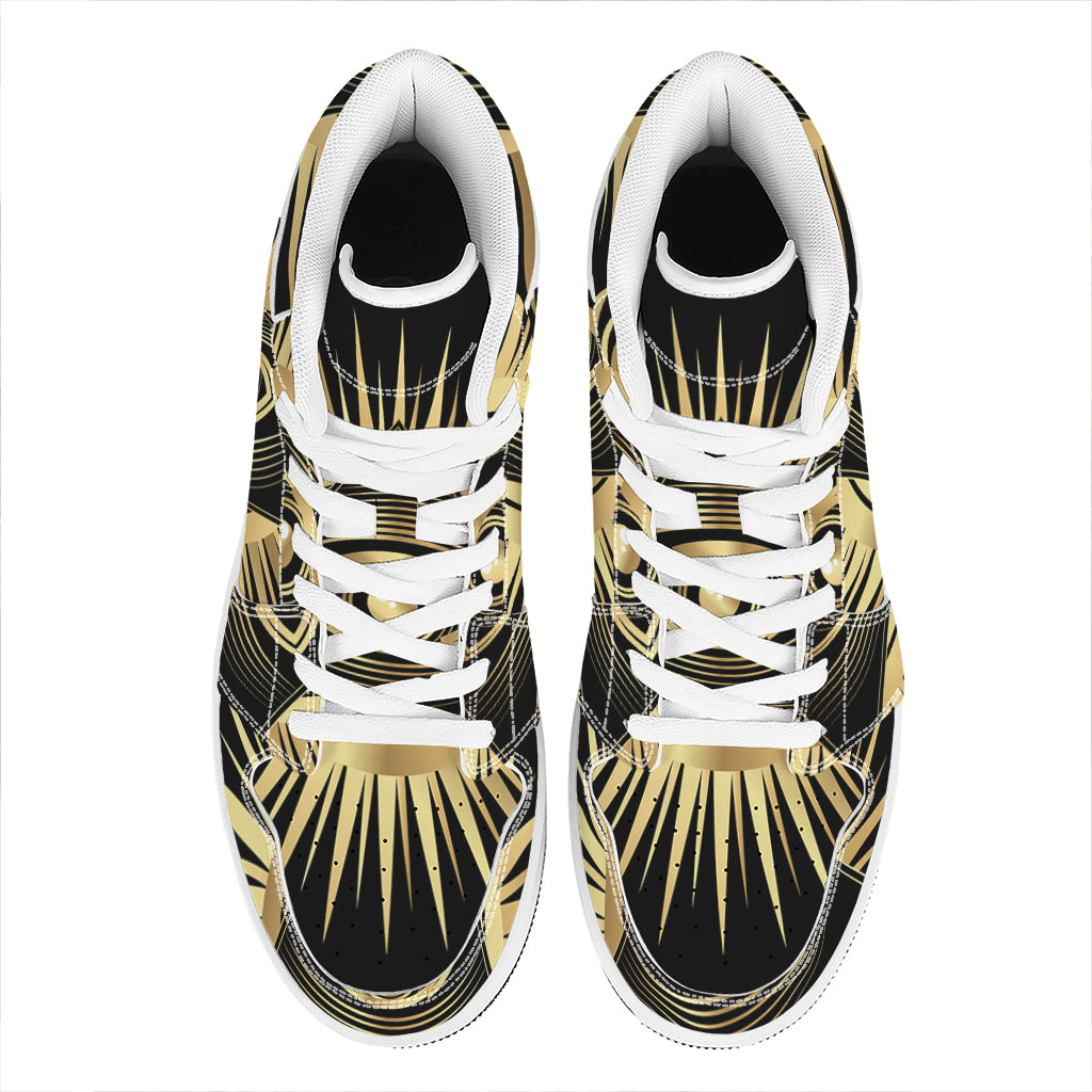Black And Gold Eye of Providence Print High Top Leather Sneakers