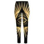 Black And Gold Eye of Providence Print High-Waisted Pocket Leggings