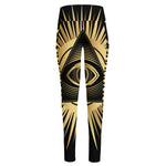 Black And Gold Eye of Providence Print High-Waisted Pocket Leggings