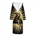 Black And Gold Eye of Providence Print Hooded Bathrobe