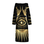 Black And Gold Eye of Providence Print Hooded Bathrobe