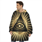 Black And Gold Eye of Providence Print Hoodie Blanket