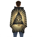 Black And Gold Eye of Providence Print Hoodie Blanket