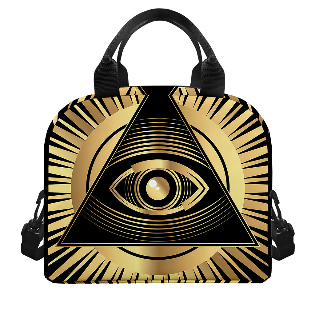 Black And Gold Eye of Providence Print Insulated Lunch Bag