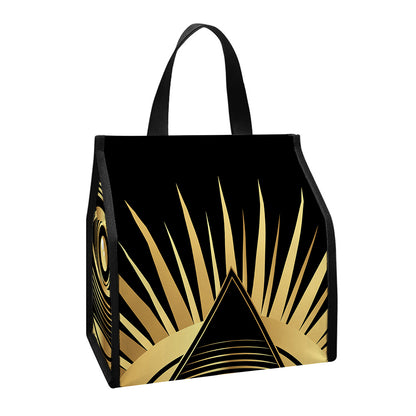 Black And Gold Eye of Providence Print Insulated Lunch Tote