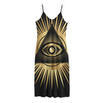 Black And Gold Eye of Providence Print Jersey Midi Cami Dress
