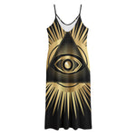 Black And Gold Eye of Providence Print Jersey Midi Cami Dress