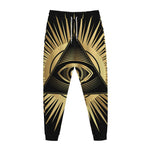 Black And Gold Eye of Providence Print Jogger Pants