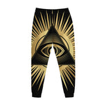 Black And Gold Eye of Providence Print Jogger Pants
