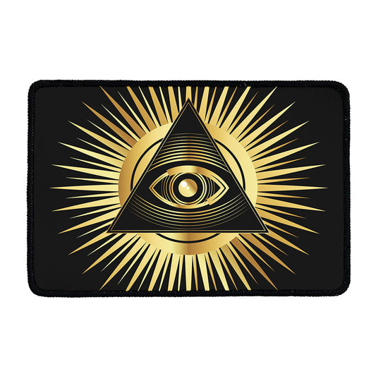 Black And Gold Eye of Providence Print Kitchen Mat