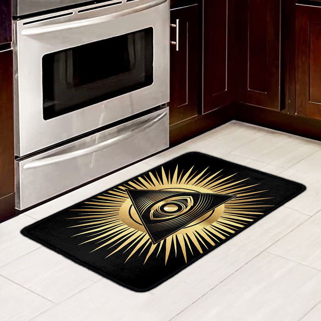Black And Gold Eye of Providence Print Kitchen Mat