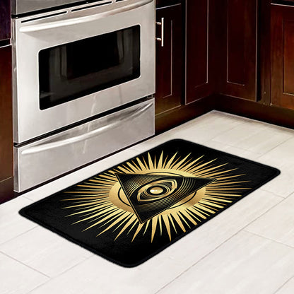 Black And Gold Eye of Providence Print Kitchen Mat
