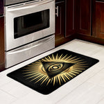 Black And Gold Eye of Providence Print Kitchen Mat