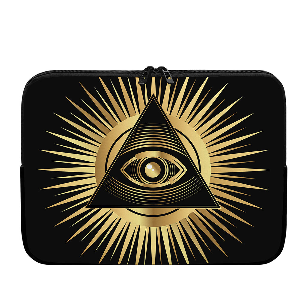 Black And Gold Eye of Providence Print Laptop Sleeve